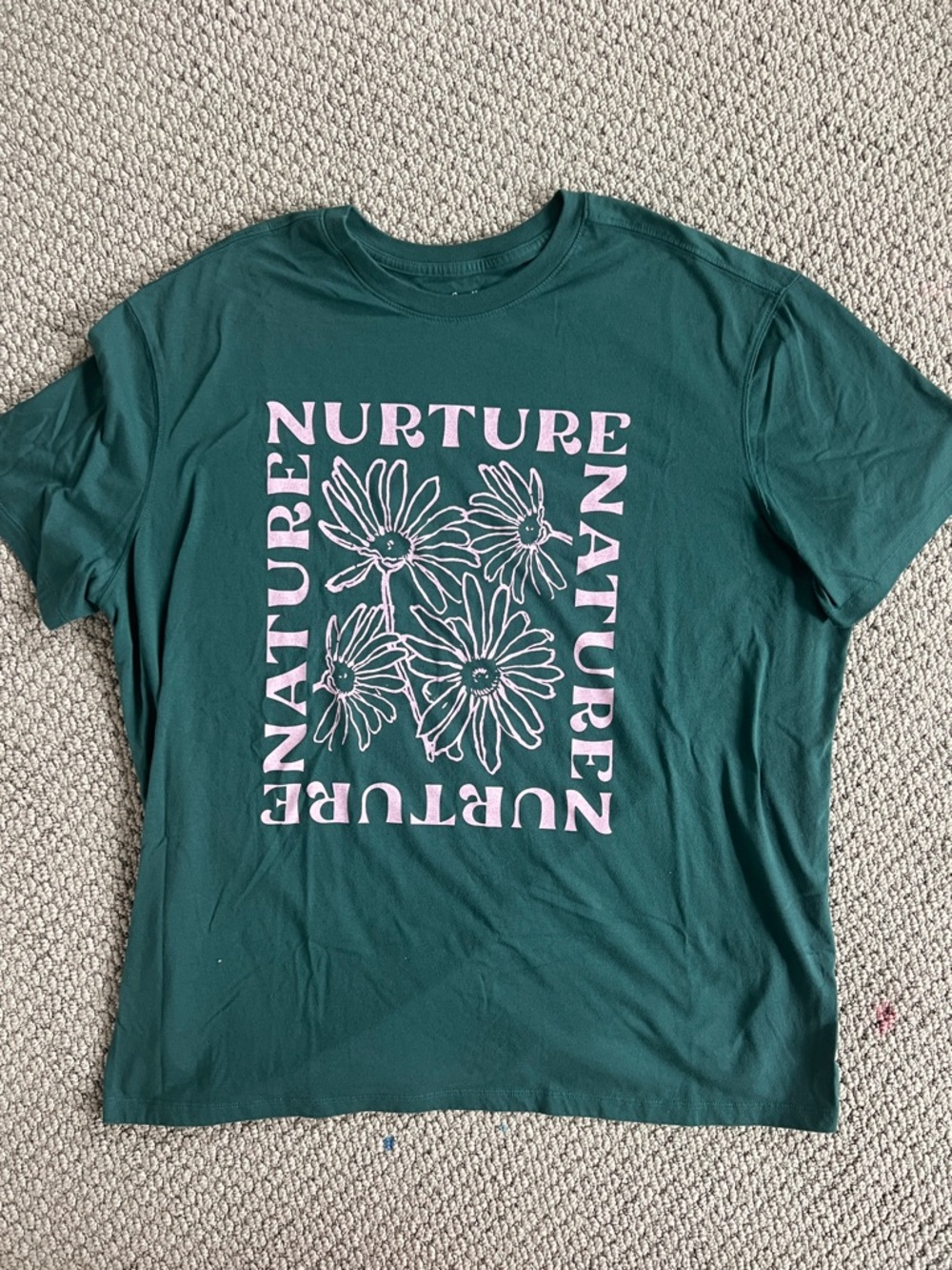 Goodfellow & Co Forest Green Tee Shirt with Pink Floral Graphic XXL